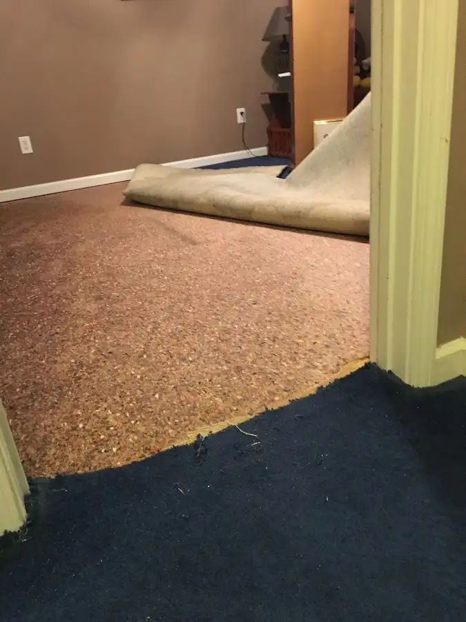 Carpet pad removal revealing water damage during Drying & Dehumidification in Nitro